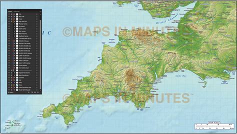 south west england county map  strong relief  scale  illustrator   vector