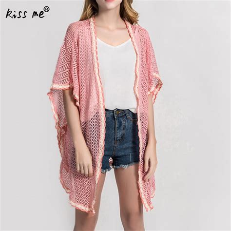 Lace Female Cardigan Pink Patchwork Beach Cover Up Women S