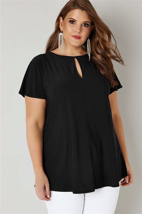yours london black jersey top with keyhole front