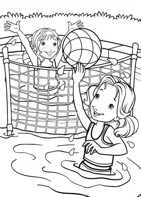 Desenho De Meninas Jogando Vôlei Na Piscina Para Colorir