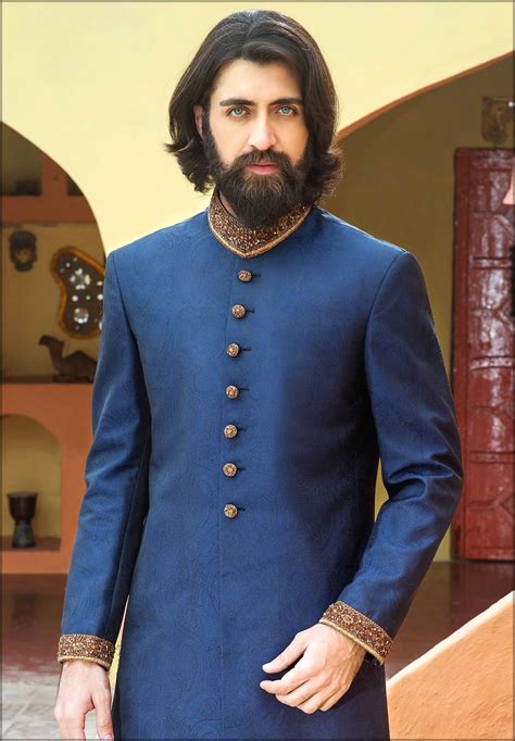 engagement dress  men buy navy blue dhoti style indo western sherwani eid