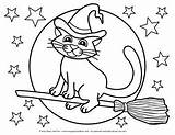 Coloring Pages Halloween Cat Cats Broom Pumpkin Witches Kids Sheet Easy Fun sketch template