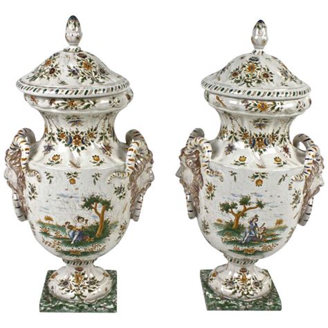 pair of faience vases with cover olérys and laugier s pottery factory