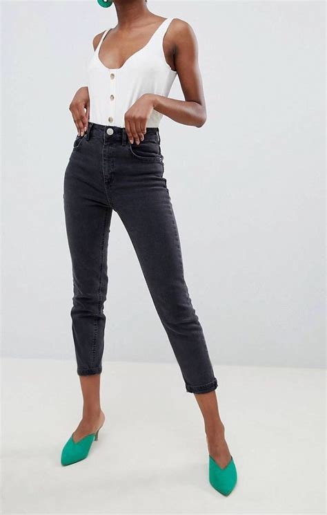 asos farleigh jeans petite high waist black   fashion clothing shoes accessories