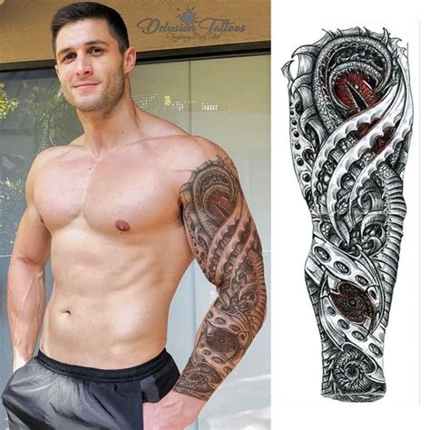Full Arm Sleeve Realistic Temporary Tattoo Eye Of The Dragon Etsy