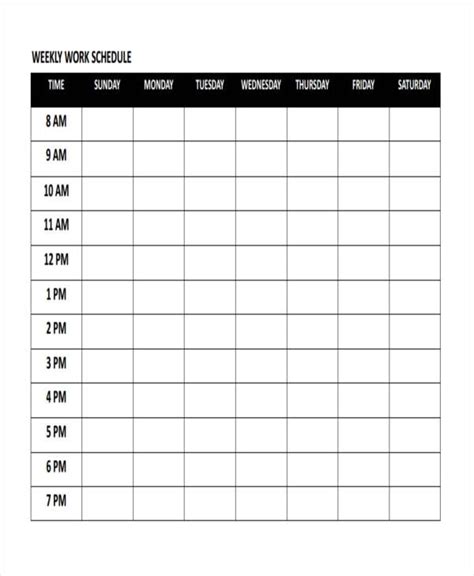 work schedule template   sample  format