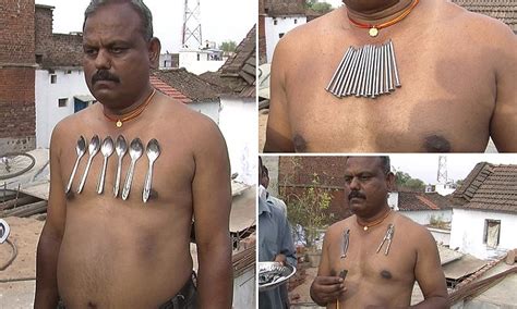 indian man showcases magnetic chest that can hold metal