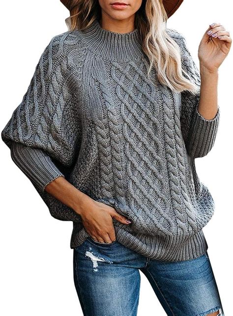 Womens Turtleneck Chunky Sweaters Plus Size Batwing Long Sleeve