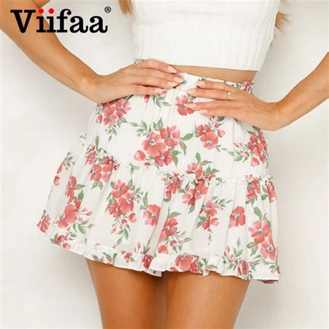 viifaa floral casual summer a line short skirt women elastic waist
