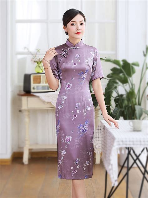 classic purple silk chinese dress cheongsam qipao qipao cheongsam