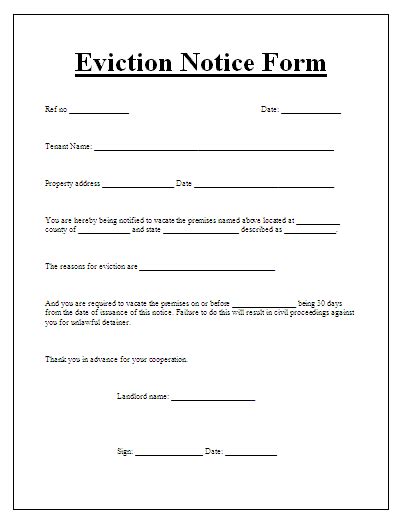 sample eviction notice template template forms