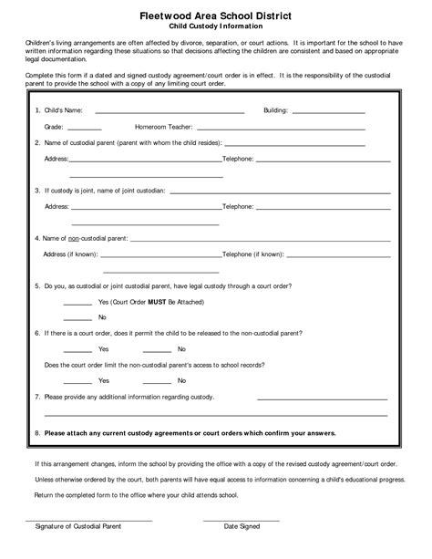 printable child custody agreement template printable templates