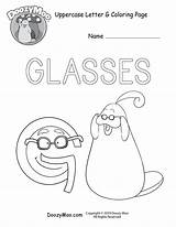 Coloring Letter Uppercase Printable Cute Glasses sketch template