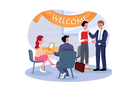premium employees welcoming  employee  office illustration