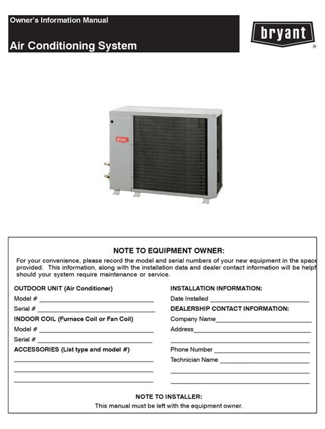 bryant air conditioning system owners information manual   manualslib
