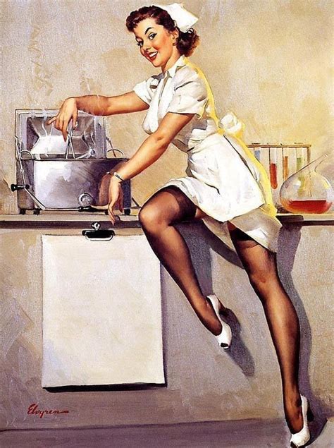 Elvgren Whats Cooking Pin Up Nurse Medical Lab Doctor