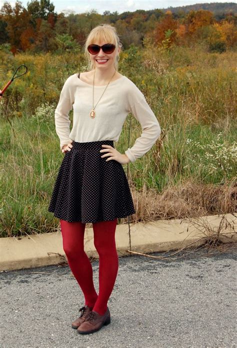 Polka Dots Organized Mess Red Tights Fashion Outfits