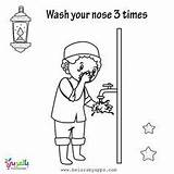 Wudu Ablution Printable Islamic Colouring Belarabyapps Wudhu Nose sketch template