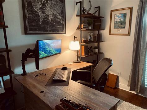 shaped desk setup