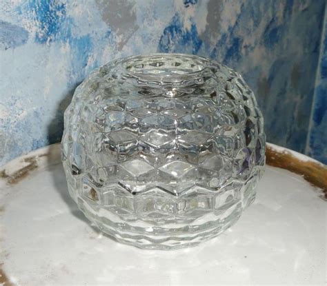 Jeannette Glass Cube Or Cubist Pattern Round Candle Holder From
