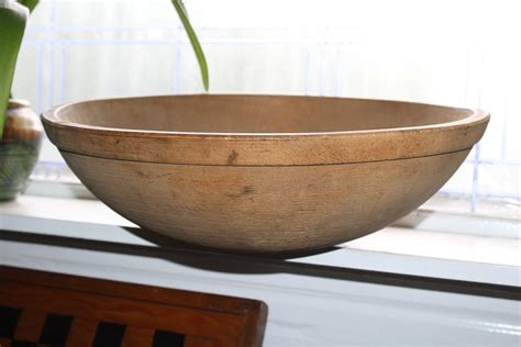 huge primitive wood bowl antique late   wooden dough bowl