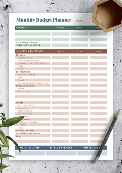 printable complex budget planner