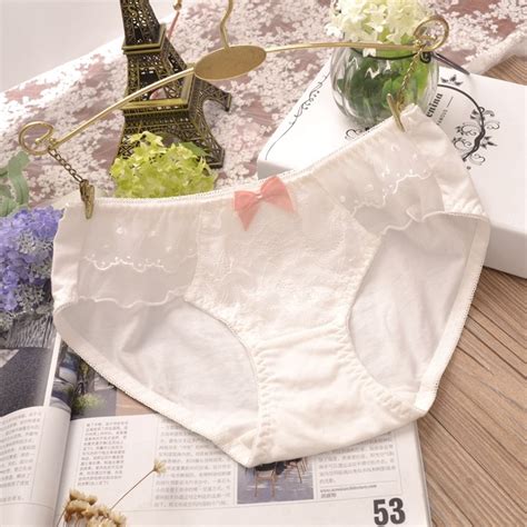 new japanese sweet net yarn flash girl underwear cotton white lady