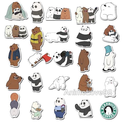 pcs  bare bears stickers pack waterproof cartoon sticker etsy