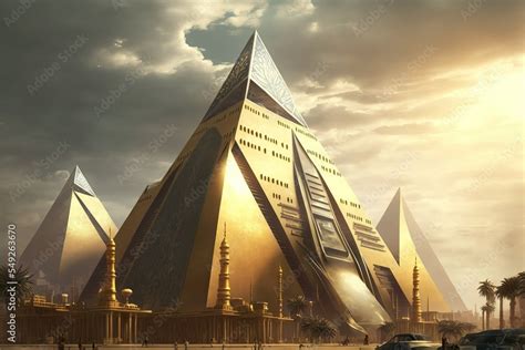 futuristic egypt sci fi pyramid golden futuristic city concept art