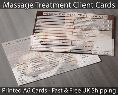 Massage Client Card Client Record Card Treatment Etsy