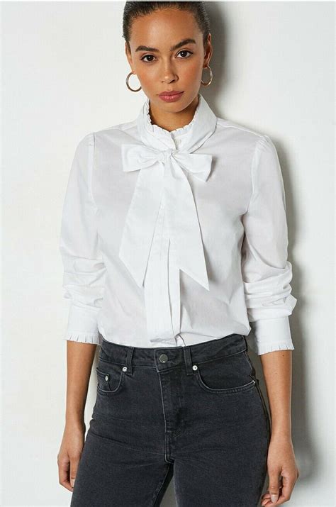 kare millen cotton frill pussy bow top rrp £115 ebay