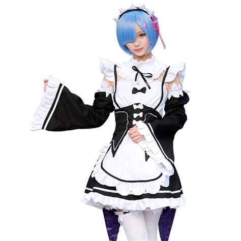 New Re Zero Kara Hajimeru Isekai Seikatsu Rem Ram Cosplay Costume Black