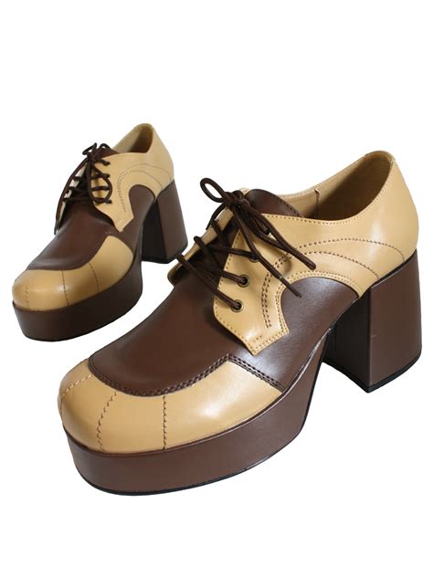 retro shoes  reproduction    tone brown platform shoes mens tan