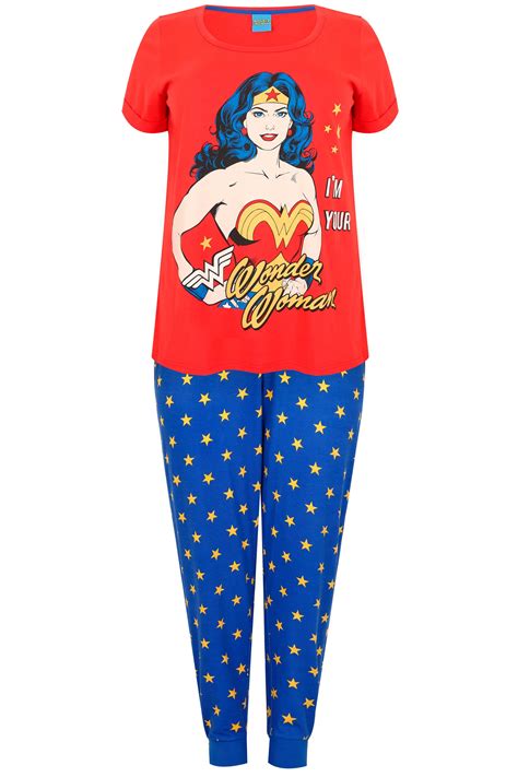 red and blue wonder woman print pyjama set plus size 16 to 36