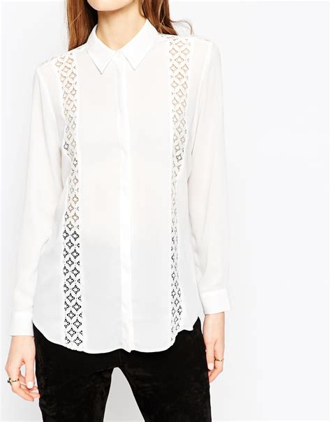 asos lace insert blouse  white ivory save  lyst