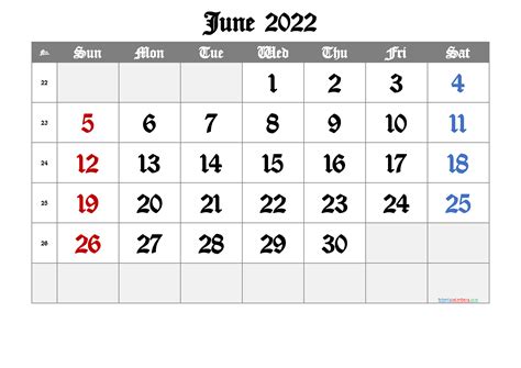 june  calendar  printable calendar templates june  uk