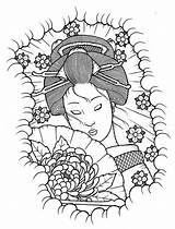 Geisha Tattoo Coloring Stencil Japanese Pages Drawings Tattoos Uncolored Book Adult Choose Board Designs Colouring Asian sketch template
