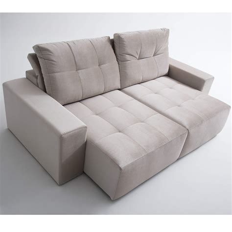 sofa retratil  reclinavel  lugares veludo tarcisio estofados grando bege claro madeiramadeira