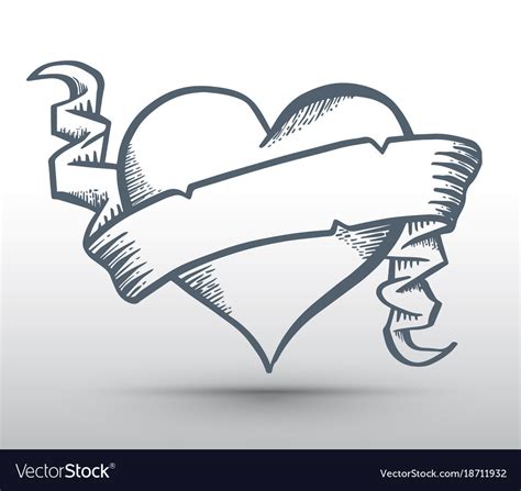 heart  ribbon drawing banner royalty  vector image