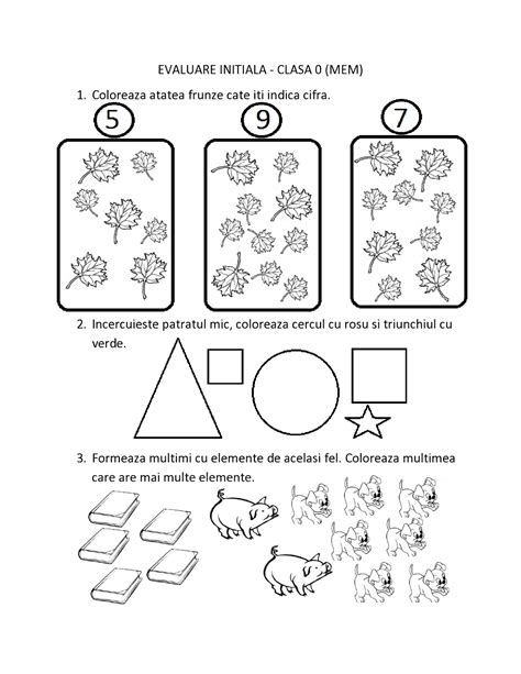 fise de evaluare initiala pentru clasa  pregatitoare mem matematica fise de lucru