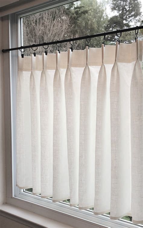 double pleated cafe curtains  semi sheer linen great  etsy