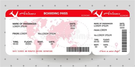 Airplane Ticket Boarding Pass Ticket Template Stock