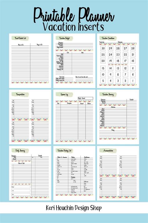 printable vacation planner inserts vacation planner itinerary