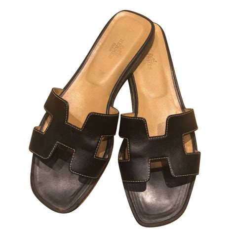oran hermes sandals black leather ref joli closet