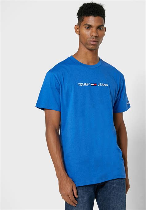 buy tommy jeans blue logo crew neck  shirt  men  mena worldwide