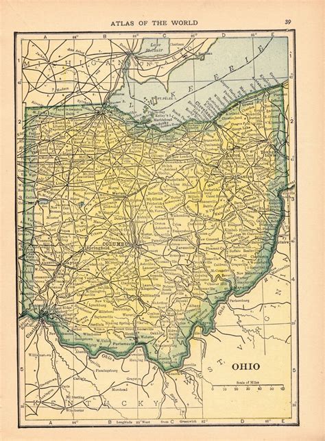 antique ohio state map vintage map  ohio gallery wall art library decor birthday wedding