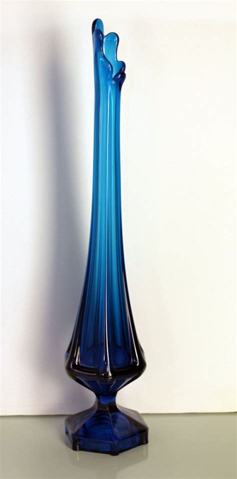 Vintage Tall Swung Vase Blue Vintage Viking Glass And Mid Century