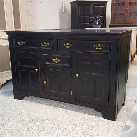 black buffet table sideboard credenza hand painted distressed   uniquebyruth