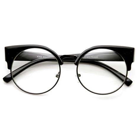 Indie Hipster Retro Round Cat Eye Clear Lens Glasses Zerouv