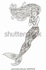 Mermaid Zentangle Style Patterned Illustration Vector Sketch sketch template